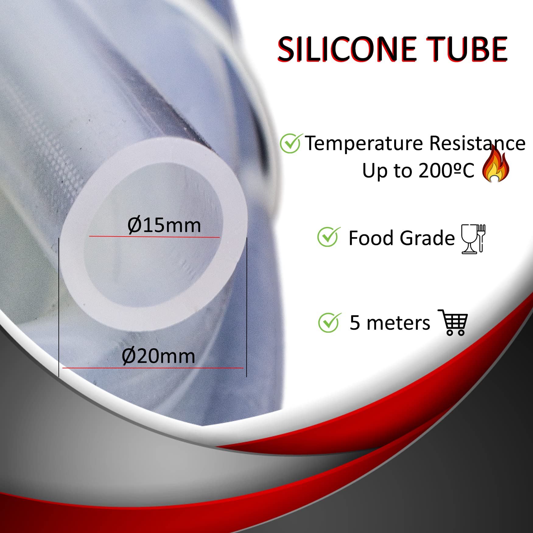 Tuyau transparent haute qualité, 15mm ID x 20mm OD tuyau vidange baignoire bébé, 5 mètres Conçu pour évacuations, liquides alimentaires, eau, huile, résistant aux produits chimiques, usage polyvalent.