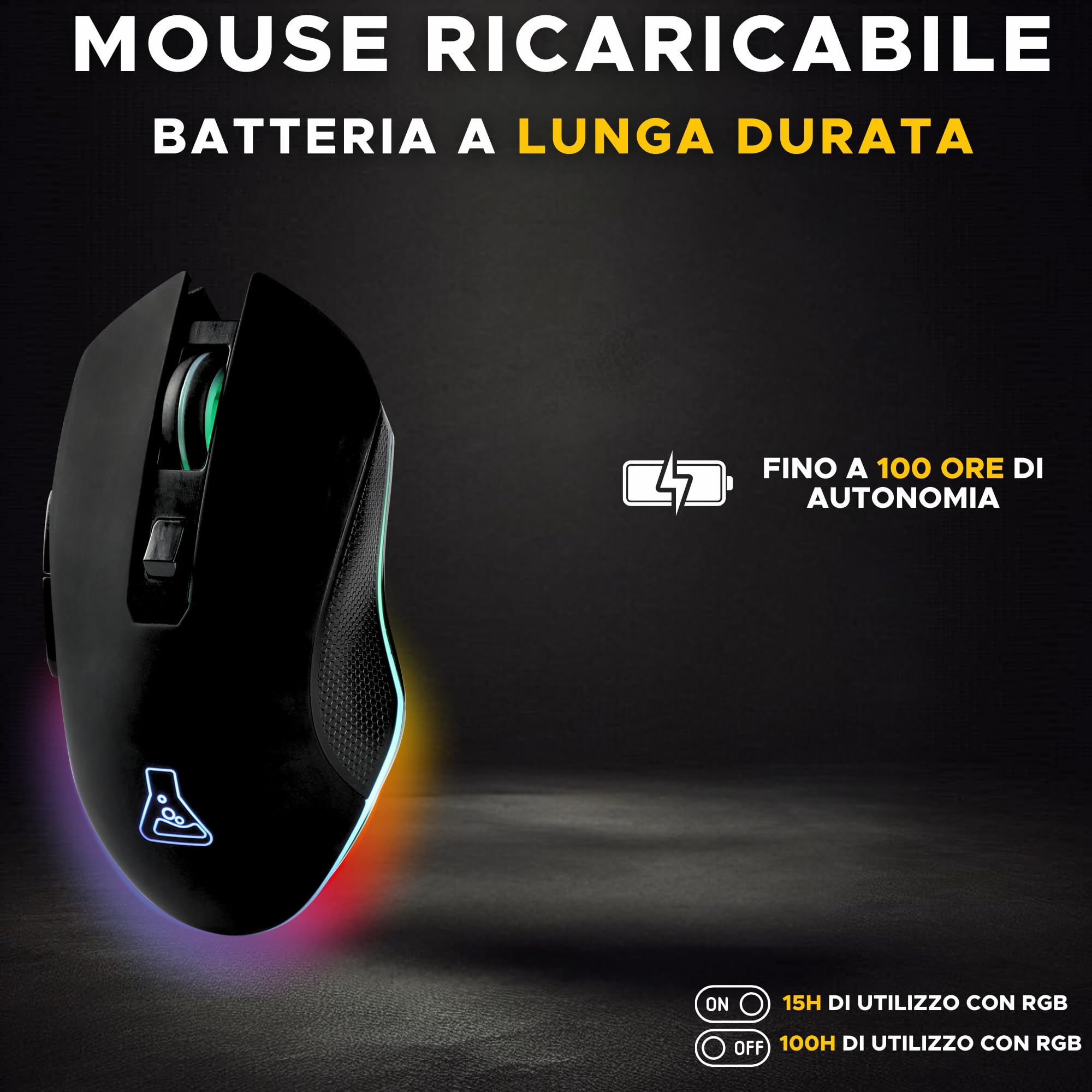 THE G-LAB - Kult Helium Wireless, Mouse da gioco senza fili, mouse da gioco ricaricabile senza fili a 3200 Dpi, mouse da gioco retroilluminato a 7 colori, mouse da gioco RGB senza fili PC/Ps5/Xbox