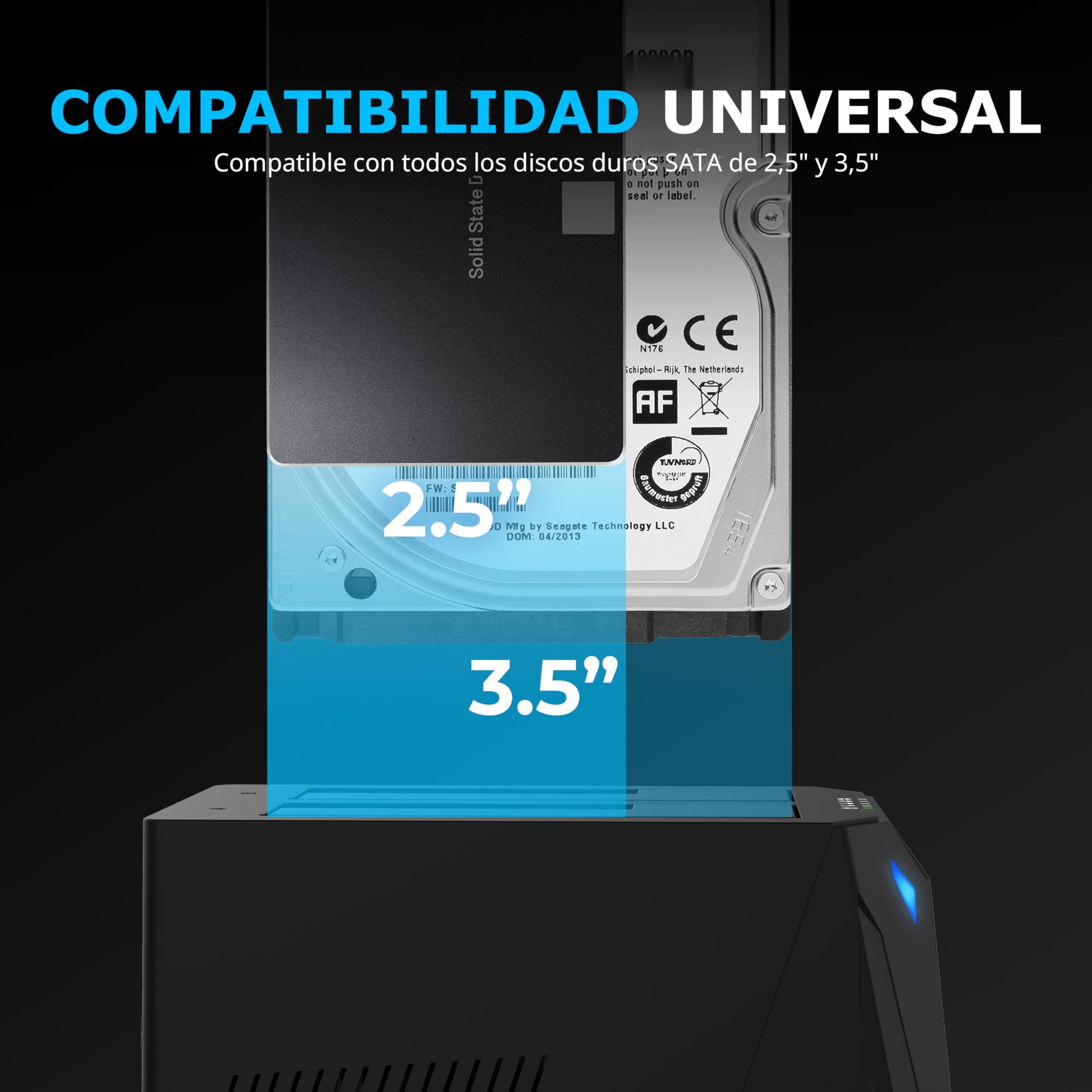 SABRENT Estación de Acoplamiento de Doble Bahia para SATA SDD/HDD de 2,5/3,5" | USB 3.0 | Clonacion Offline | Velocidades de 5Gbps [EC-HD2B]