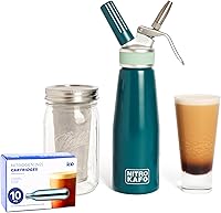 Vista 7 de Cafetera Nitro de 1 litro, cafetera de aluminio Nitro Cold Brew con boquilla especial de difusor de nitro y cafetera fría con tarro Mason