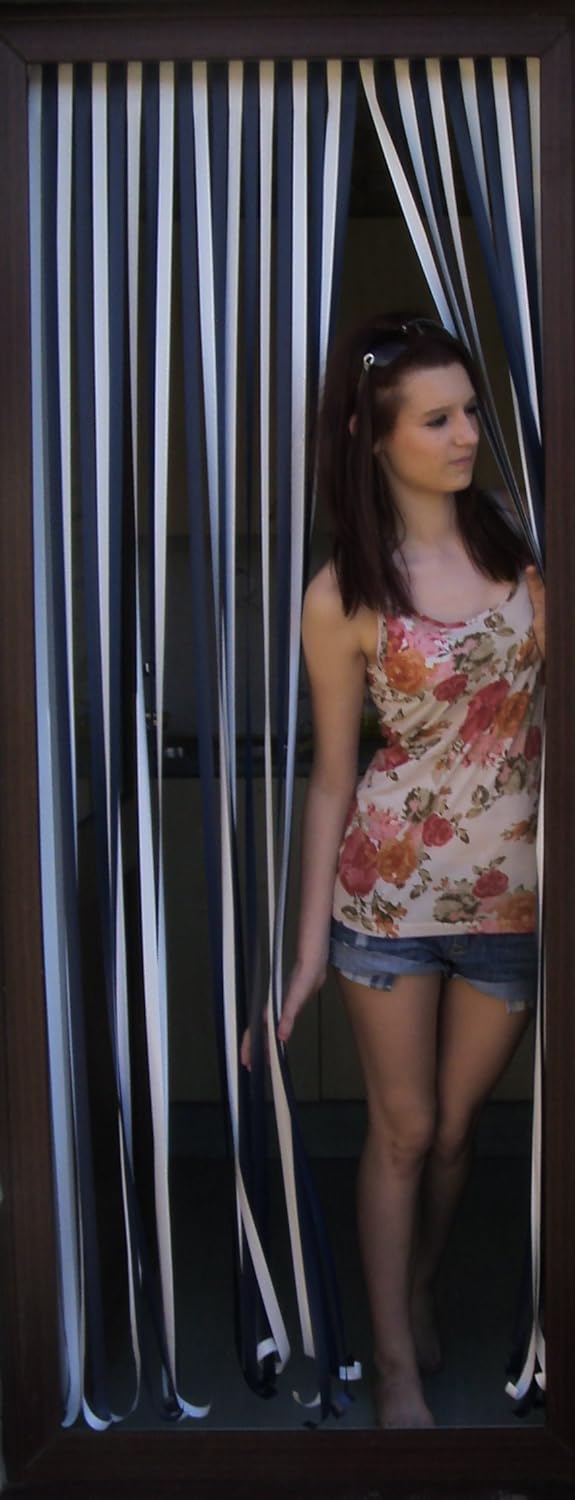 Holland Plastics Original Brand Heavy Duty Bug Strip/Fly Blind Complete with Screw in Fitting Hooks for Wooden Door Frames 90Cm Wide. 'Sky Blue & White'