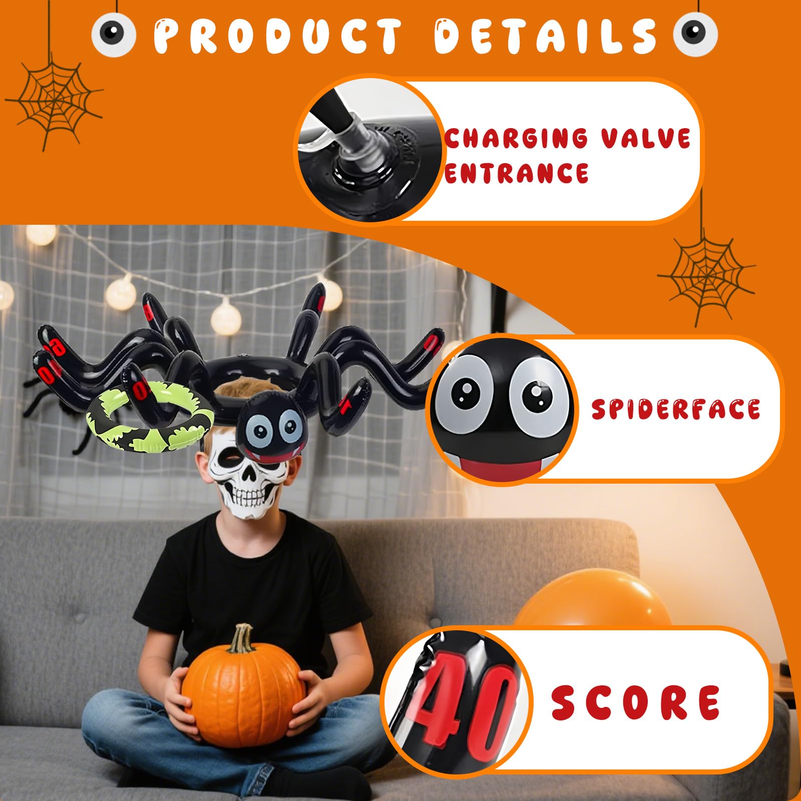 COSORO 9pcs Halloween Ring Toss Game Inflatable Spider Hat Ring Toss Toys,Fun Halloween Party Games Target Toss Toy Set for Kids,Adults Family Indoor Outdoor Halloweens Party Toss Games Props - Image 3