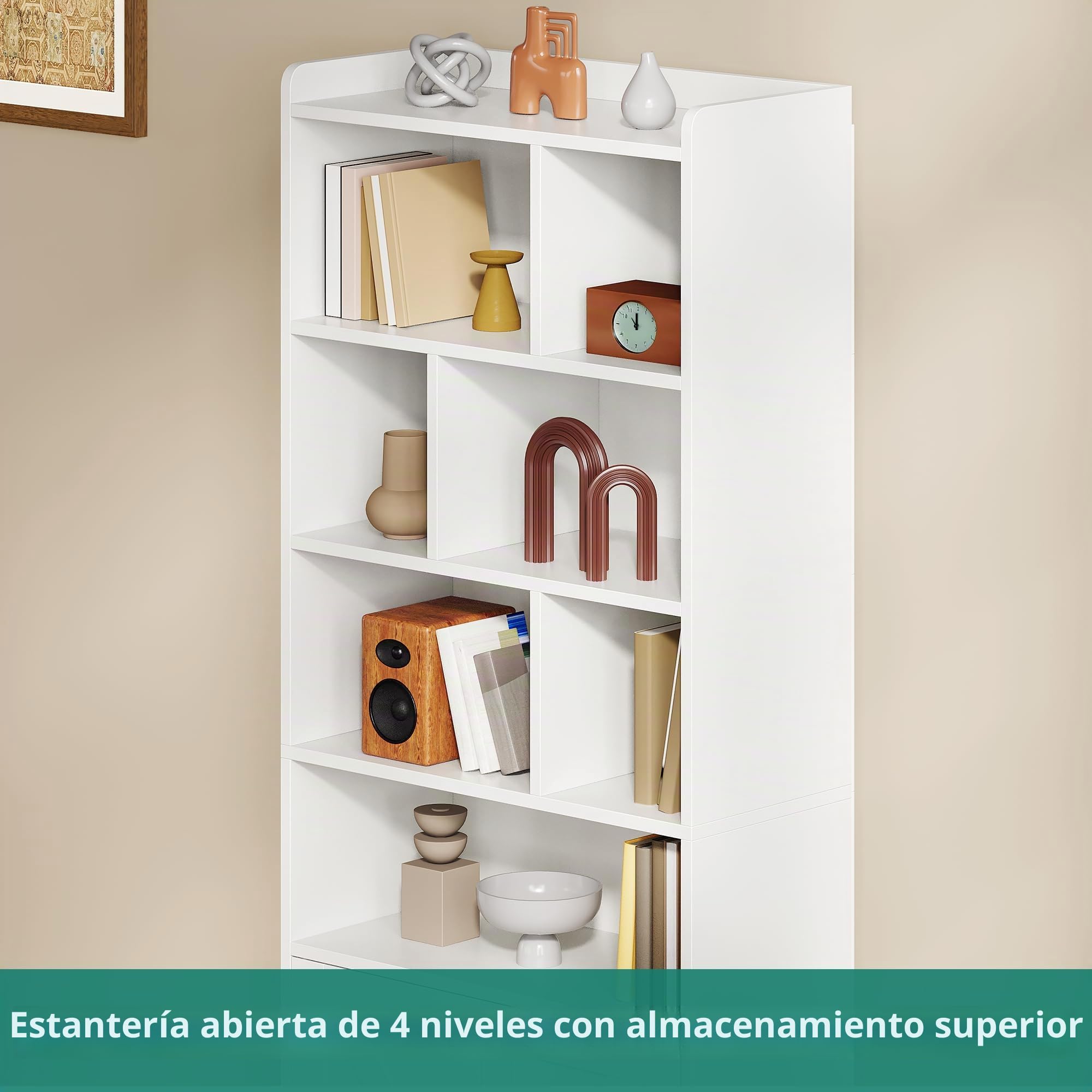 YITAHOME Librería de 4 Niveles con Puertas y Armario estantería de pie para Libros estantería con Compartimento Abierto para el hogar la Oficina, Blanca, 60 x 30 x 159 cm