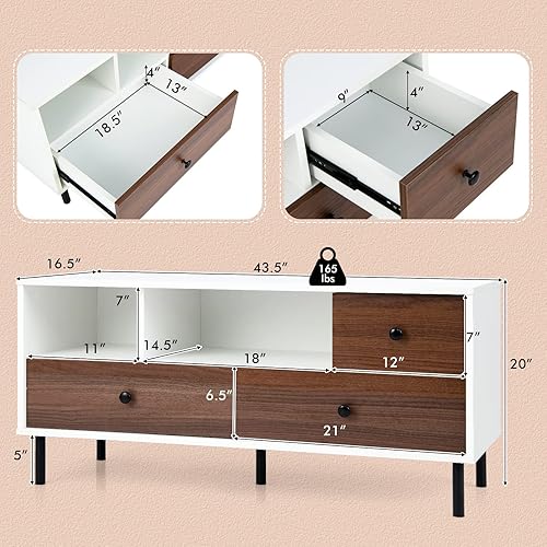 Miniatura 5 de Tangkula Soporte de TV de granja para televisores de 50 pulgadas, moderna mesa consola de pantalla plana con 2 cubos y 3 cajones grandes, armario de