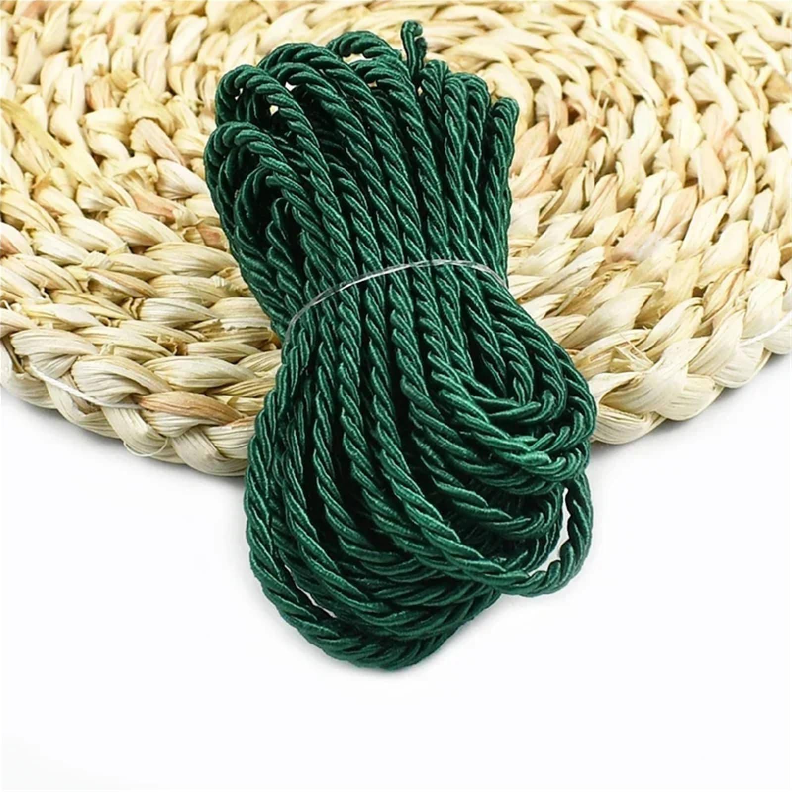 Polyester Rope 2Pcs 3 Shares Twisted Rope Polyester Braided Cords Garment Bag Strap Decor Ropes DIY Home Textile Sewing Accessories(BlackGreen)