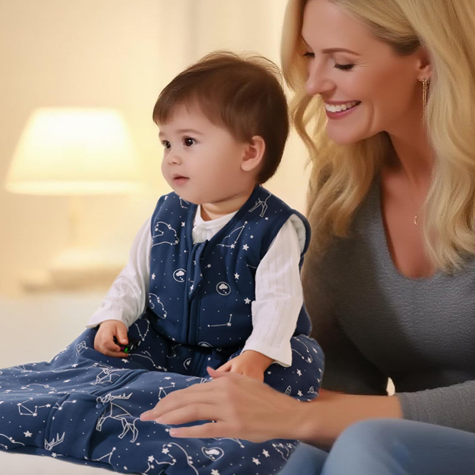 Mosebears Sacco nanna invernale per bambini, 2,5 tog, 100% cotone, per diverse misure dalla nascita all'età di 24 mesi(Navy Blue,6-12 mesi)