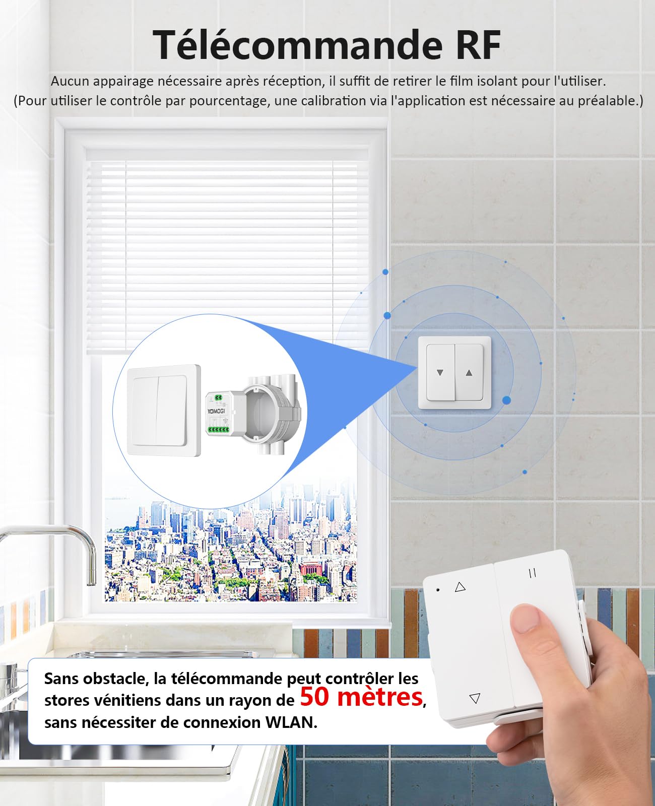 YOMOGI 2 Pack Module Volet Roulant Connecté avec Télécommande RF, Module Interrupteur pour Rideau Stores WiFi, Compatible avec Alexa Google Home pour Contrôle à Distance, Télécommande Appairée