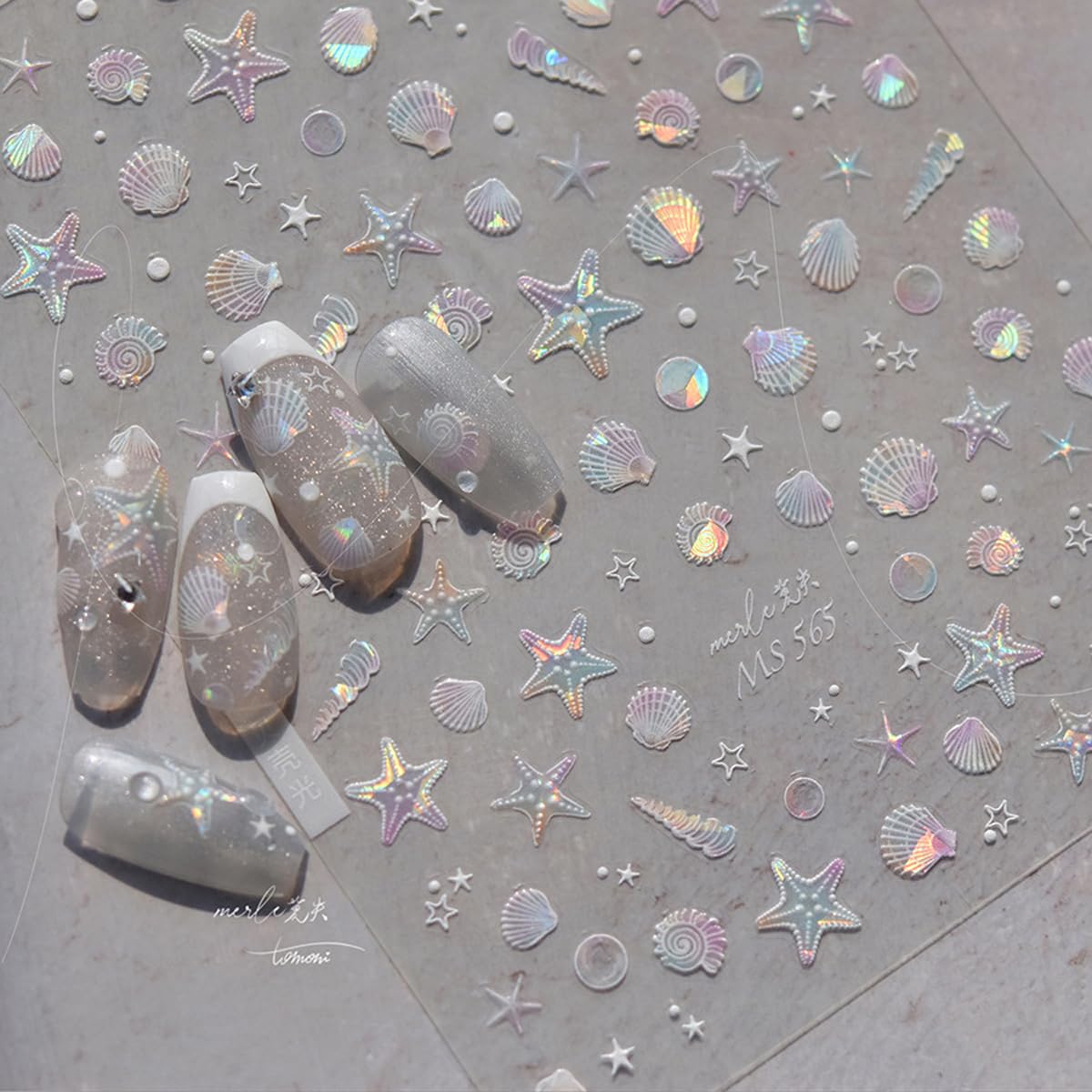 Seashell Starfish Nail Stickers Beach Nail Decals - Summer Nail Art with Shell Light Effect - 5D Embossed Stickers for Nails Self Adhesive Nail Art