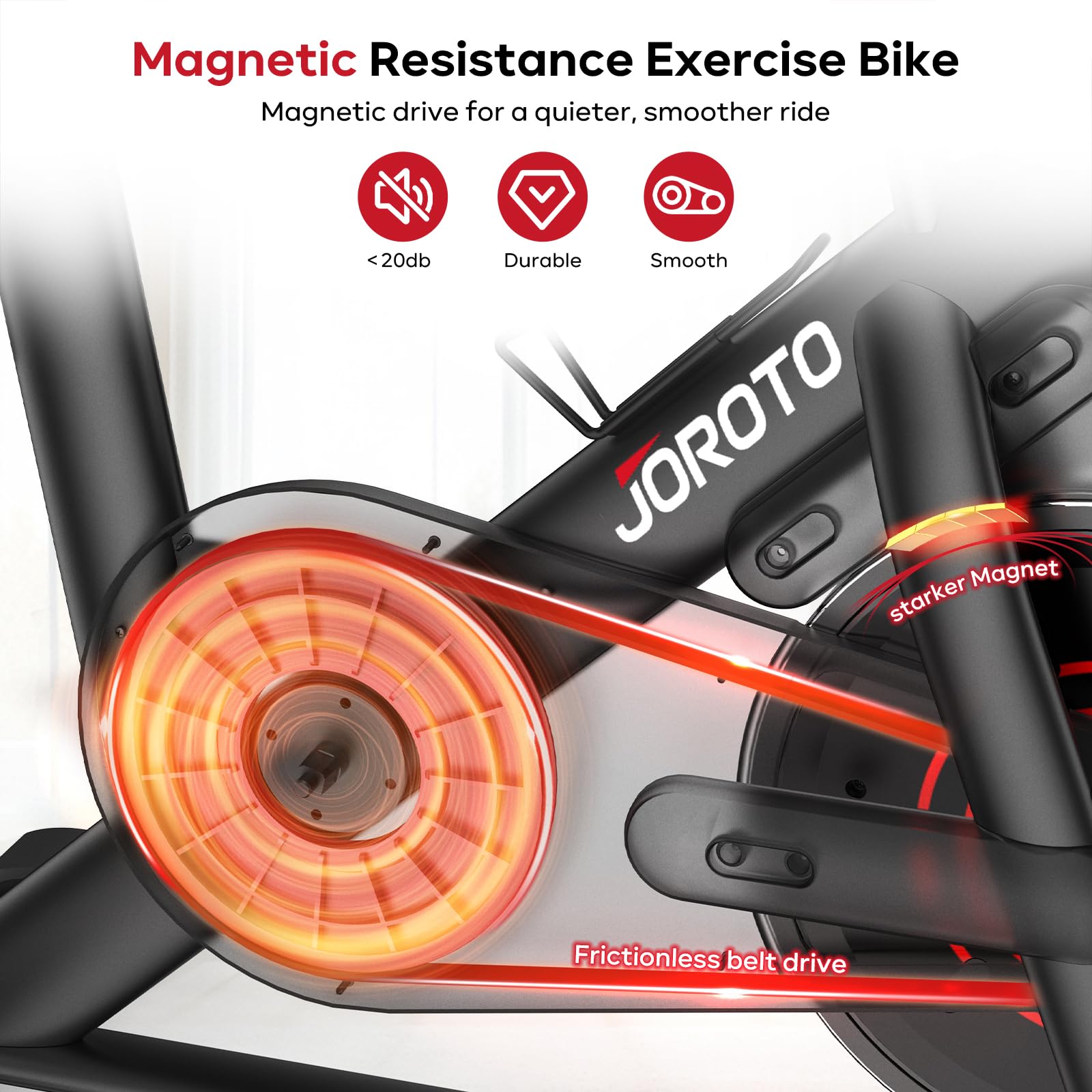 JOROTO Heimtrainer Fahrrad mit App & Bluetooth, leiser Magnetwiderstand | Indoor Cycling Bike mit bis 150kg, Hantelständer & Flaschenhalter, LCD-Display, Fitnessbike für Zuhause