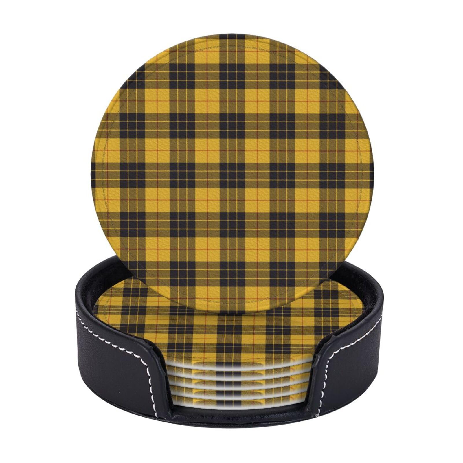 Smazdfxx As Pic 6 Pcs Pu Leather Coasters With Holder, Macleod Of Lewis Ancient Tartan Drink Coaster Set Absorbent Heat Bar Table Decor