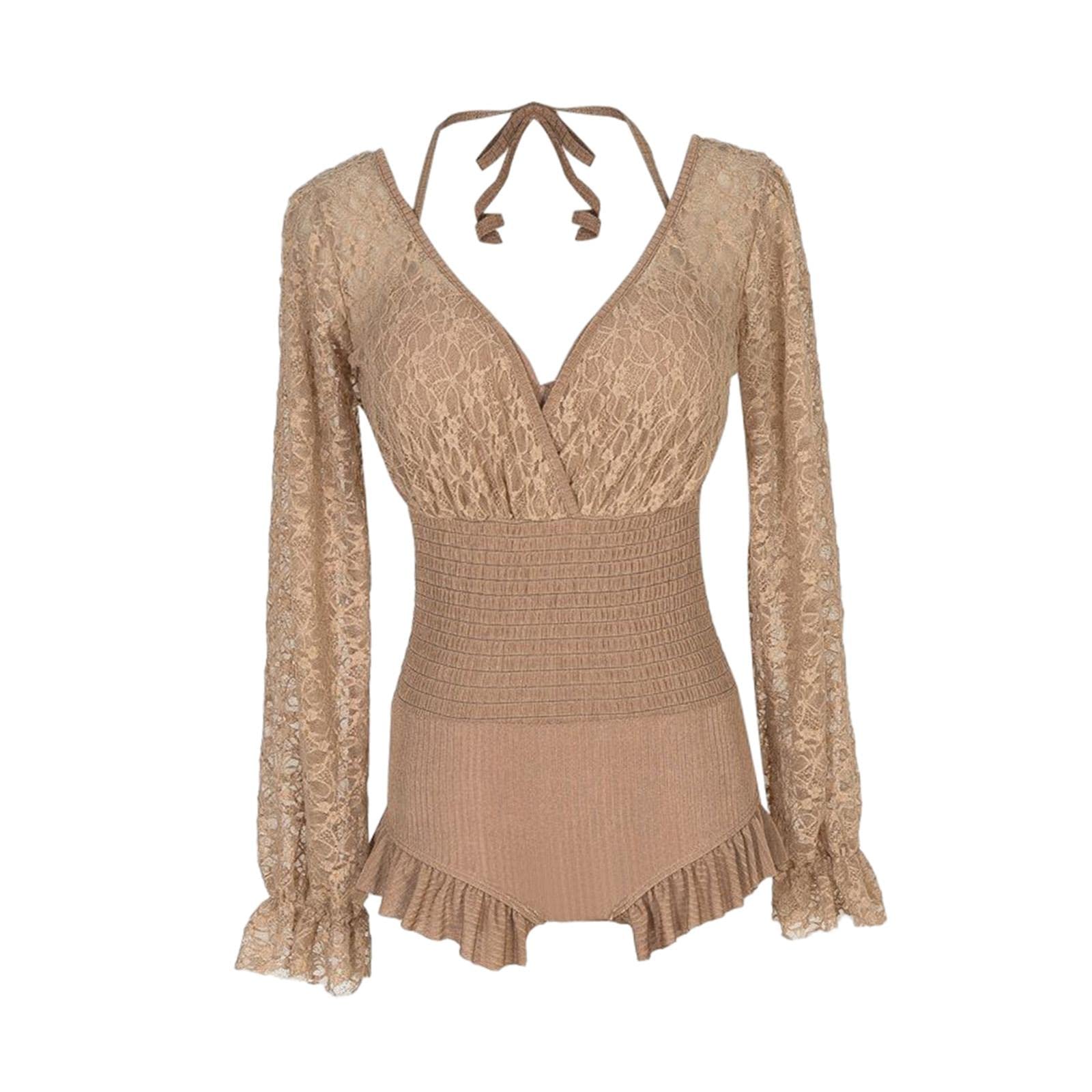 Bathing Suit Lace Bikini Swimsuit Long Sleeve Summer Women Onepiece Swimwear Coffee M | Womens Clothing | Swimwear-image-18