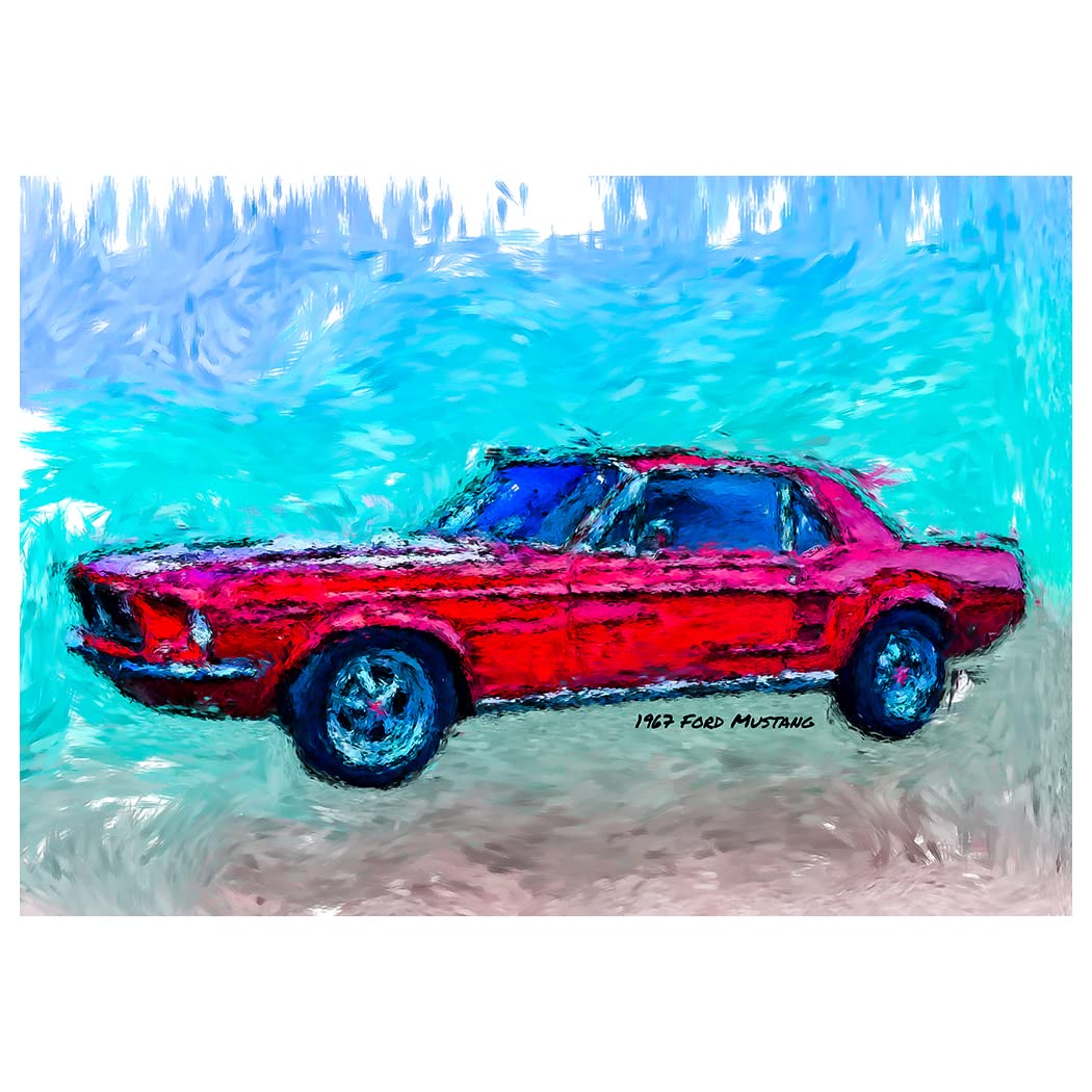 Will Davis Studios 1967 Classic Ford Mustang Digital Painting Birthday Card. (Inside Reads: Happy Birthday!)
