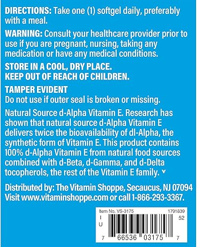 Miniatura 4 de The Vitamin Shoppe Vitamina E 1,000 UI - Fuente natural, apoya el sistema cardiovascular saludable, la salud inmunológica y la salud ocular - Una