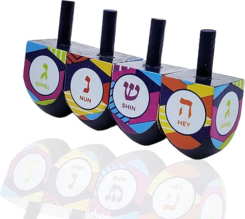 The Dreidel Company 10 -Pack Multi Colored Hand Painted Wooden,