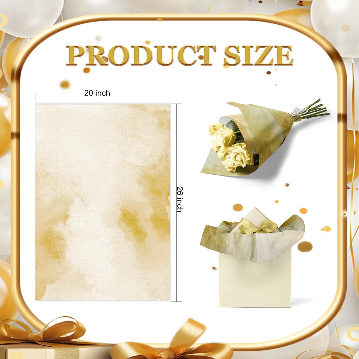 40 Sheets, 20" x 26", Large Size Gold Gradient White Style Gift Wrap Printed Tissue Paper for Weddings, Birthday Parties, Party Decorations, Gift Wrap, Crafts, Gift Bags, Mother's Day, Crafts image 2