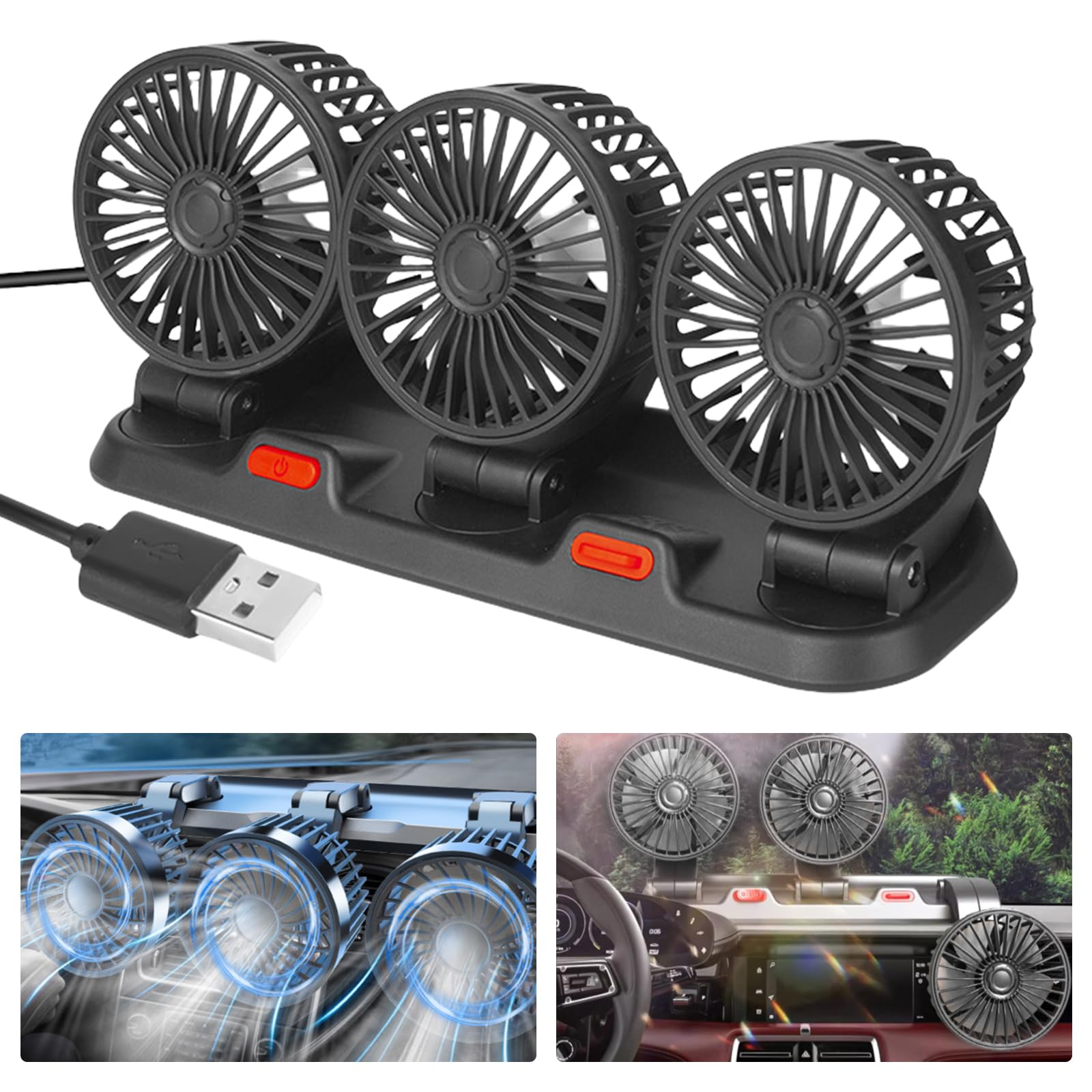 BORDEAG Ventilatore Elettrico per Auto,360°12V 24V Ventilatore USB Auto Portatile,Ricaricabile Ventilatore da Tavolo Silenzioso,Ventola Clip-On Regolabile per Camper,Camion,Berlina/SUV/RV/Barca