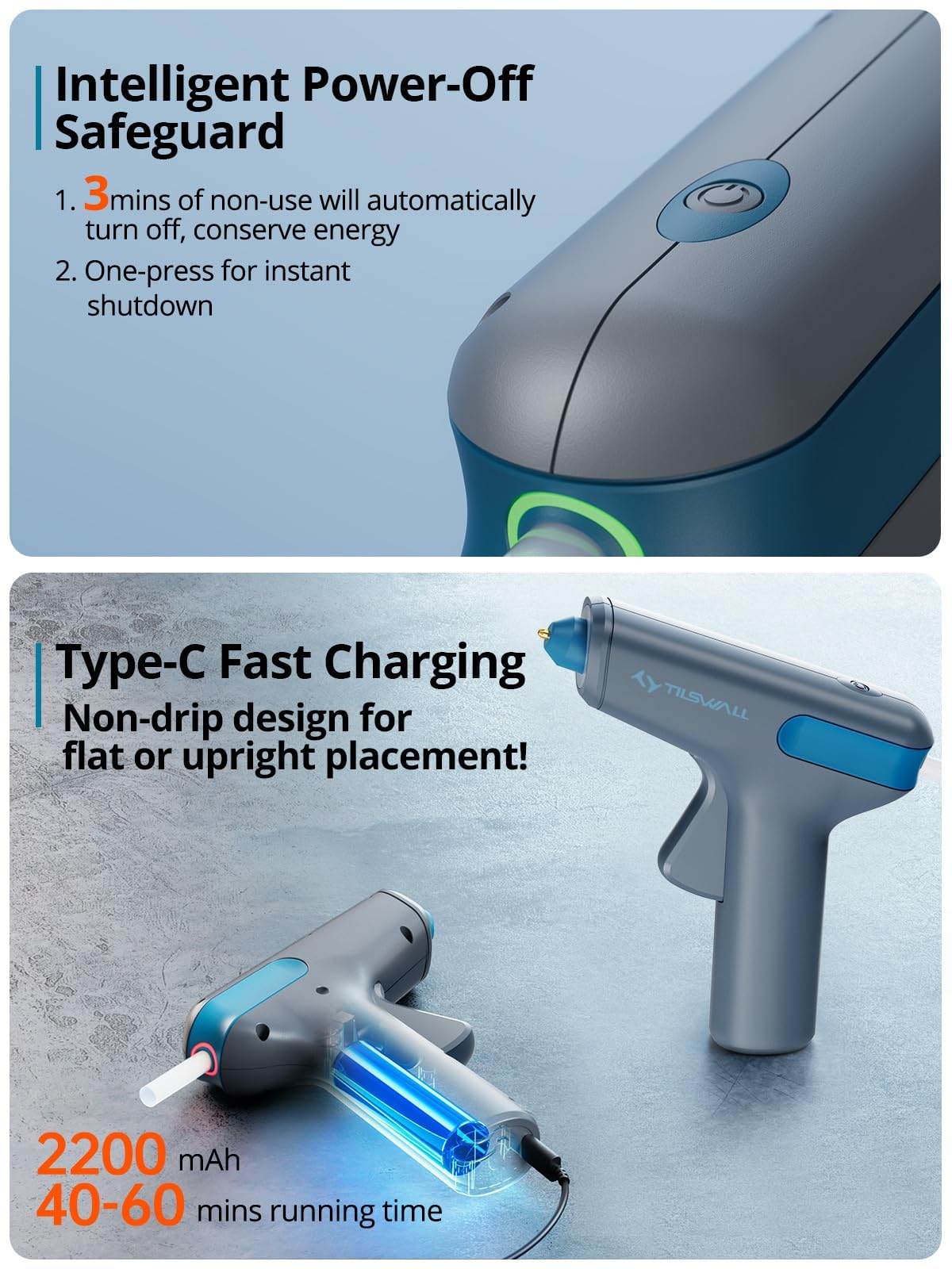 Pistola De Pegamento Caliente Inalámbrica - ONEVAN Con 2 Baterías De 1500mAh, Calentamiento Rápido (30s) Y 12g/min - Incluye 10 Barras De 11mm - Ideal Para Manualidades, Bricolaje Y Reparaciones