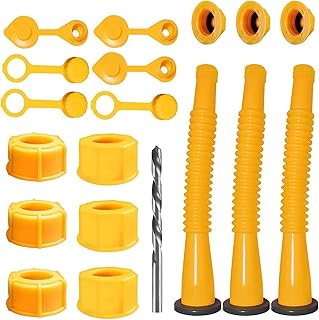 3 Pcs Gas Can Spout Replacement, Includes Nozzle, Vent caps, Rubber Gasket, Drill bits, Auxiliary Base Cap, Two Models Spout Cap Replacement Gas Spouts for Most of Cans