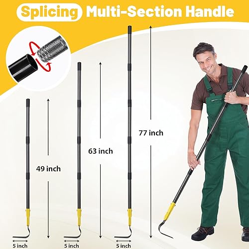 Miniatura 4 de Herramienta de azada de jardín, 63 pulgadas en forma de L, herramientas de jardín con mango largo ajustable para desmalezar, aflojar la tierra,