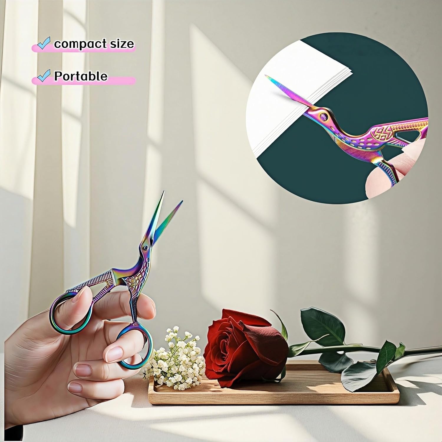 Copper Crane Embroidery Scissors,Sharp Rainbow Stainless Steel Craft Snips for Sewing,3.74 inch,Comfortable Grip for Crafts and Sewing,DIY,Tea Sachets,Ideal Gift for Precision Cutting (Colorful)