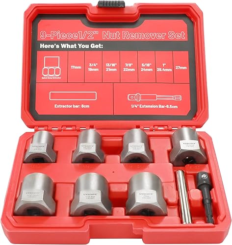 Miniatura 15 de Juego de 5 extractores de pernos resistentes, juego de extractor de pernos de 1/2 pies, juego de extractor de tuercas para quitar tuercas peladas