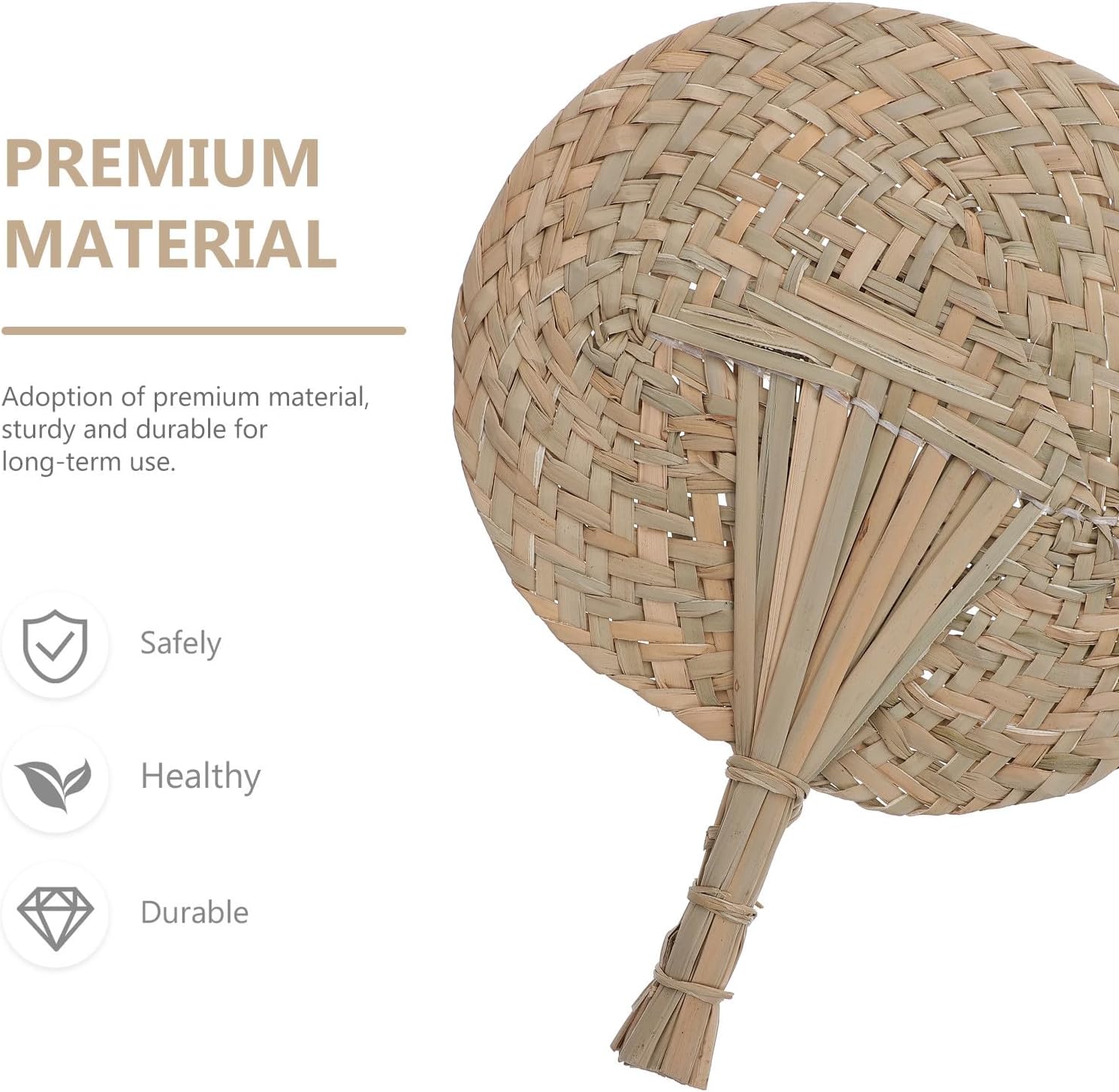 2 Pcs Large Handmade Woven Straw Fans Summer Cooling Handheld Fans for Outdoor Sunshade Use