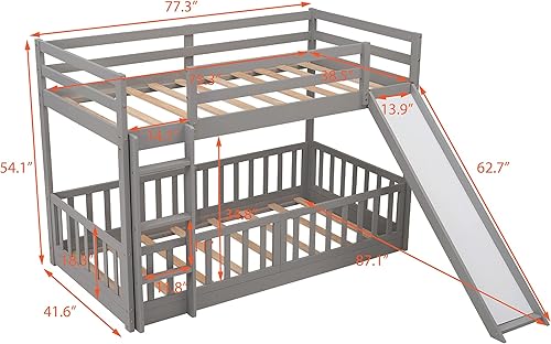 Miniatura 9 de Litera individual sobre individual con 2 cajones escalera tobogán y escalera litera para familia adolescentes no necesita somier