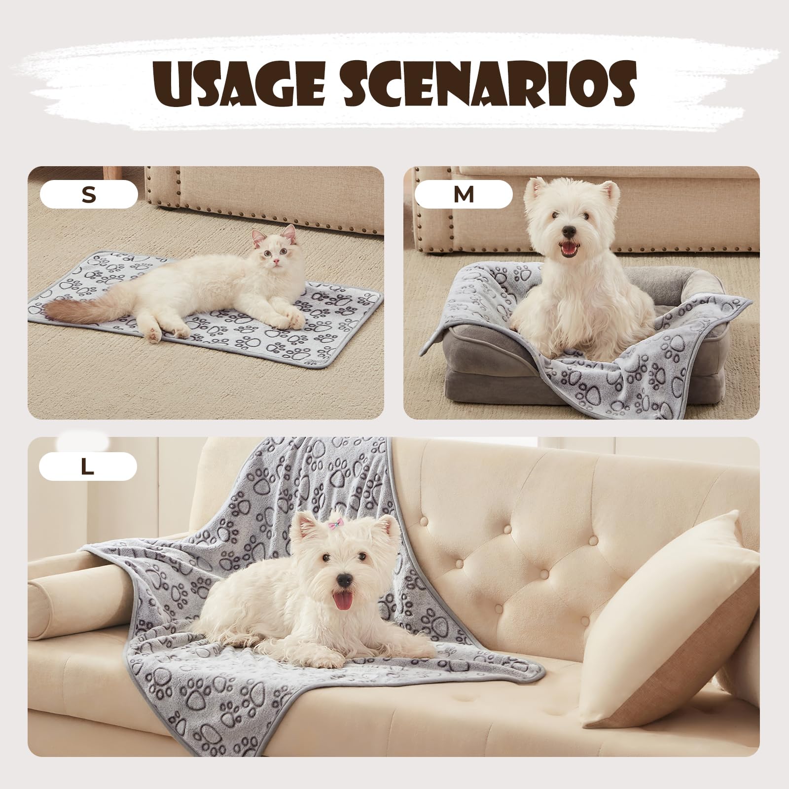 luciphia 3 Pezzi Coperta per Cane/Gatto Lavabile Soffice Durevole, Morbida e Calda Flanella,Amore Zampa,Large (104 * 76cm)