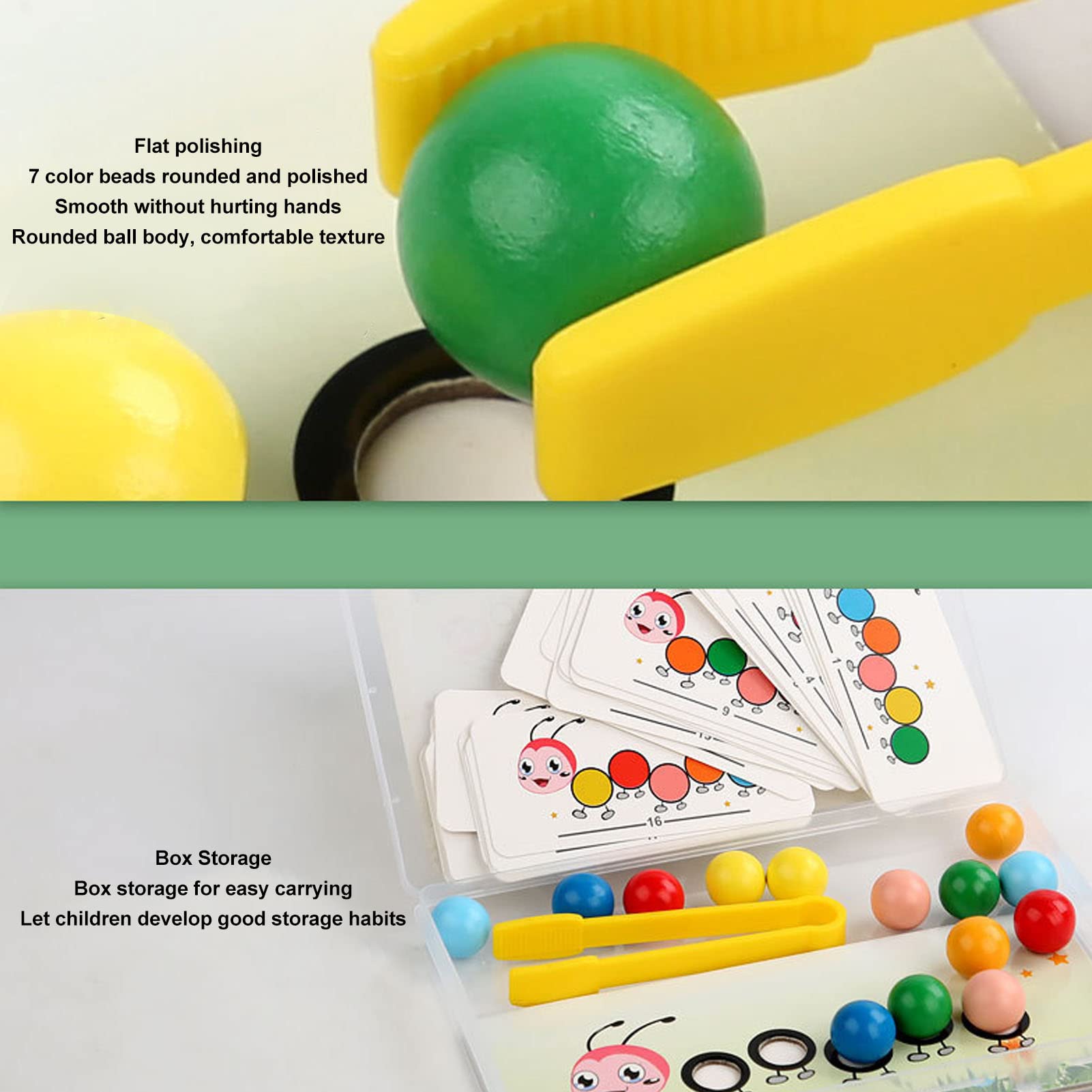 Jouet de Perles à Clip de Chenille en Bois, Exercice de Coordination œil-Main, tri des Couleurs avec Cartes de Pratique et boîte de Rangement pour Enfants