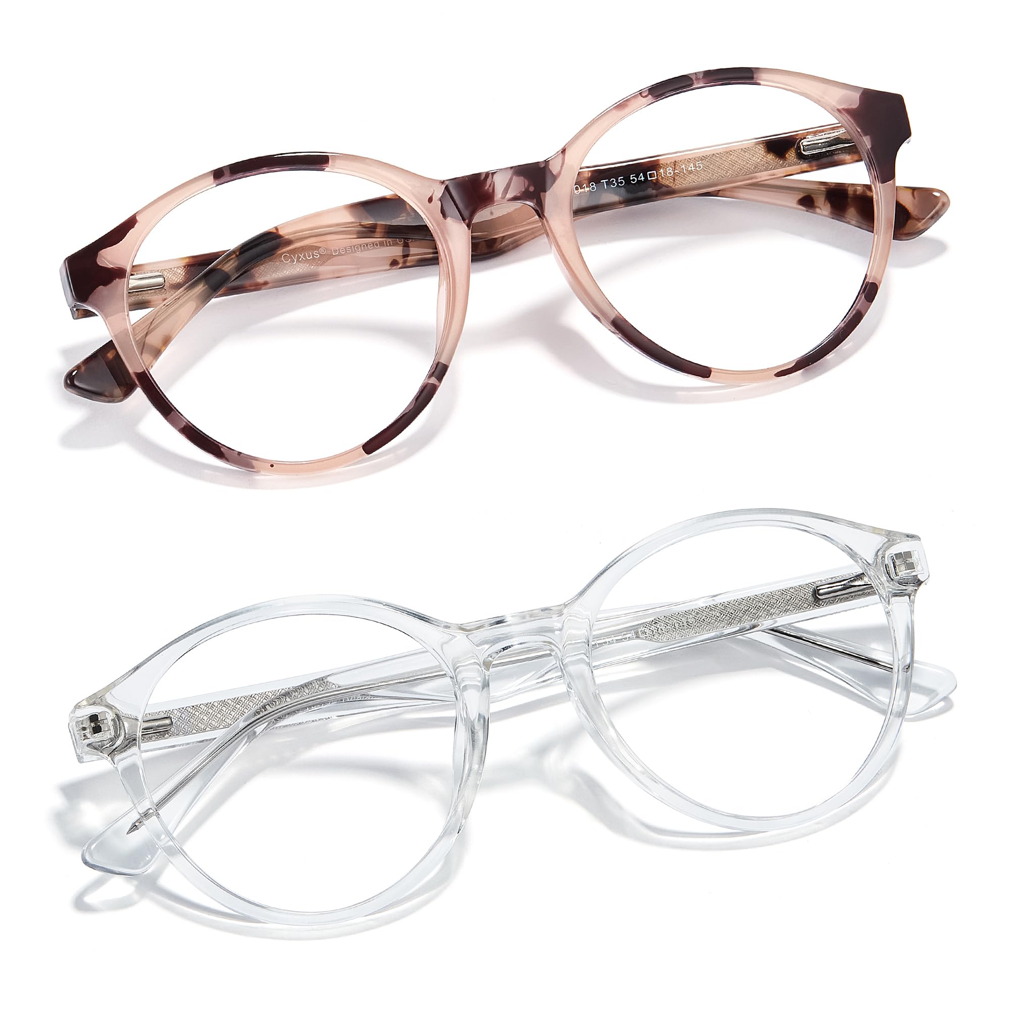 Cyxus Oversized Round Blue Light Blocking Glasses Women Men, Trendy Lightweight Spring Hinges Computer Work Study Gaming 8018