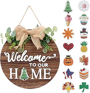 Interchangeable Wooden Welcome Sign for Front Door – Rustic Farmhouse Po...