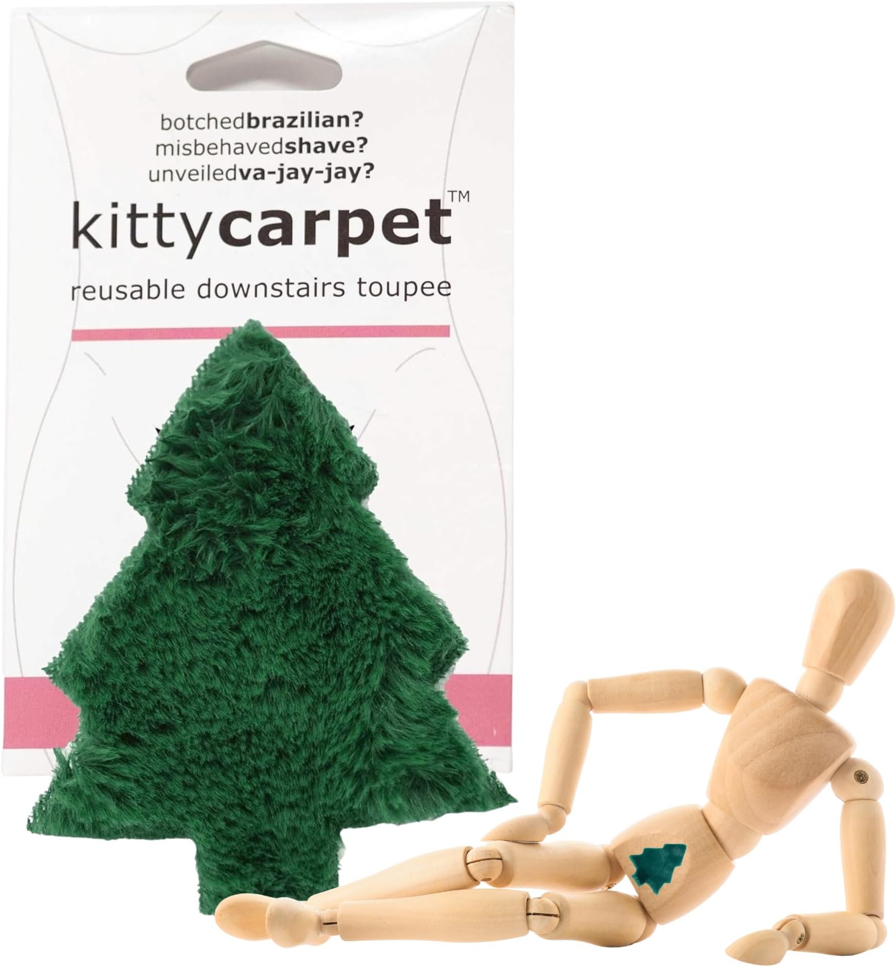 FUN delivery Kitty Carpet: Reusable Downstairs Toupee Merkin Wig โ Funny Gag Gift for Women & White Elephant Gift Exchanges (Christmas Tree Hugger Green)