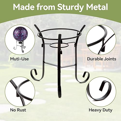 Miniatura 10 de Lily's Home Soporte de bola de metal para globos de observación de jardín de metal y vidrio de 8-10 pulgadas. Negro.