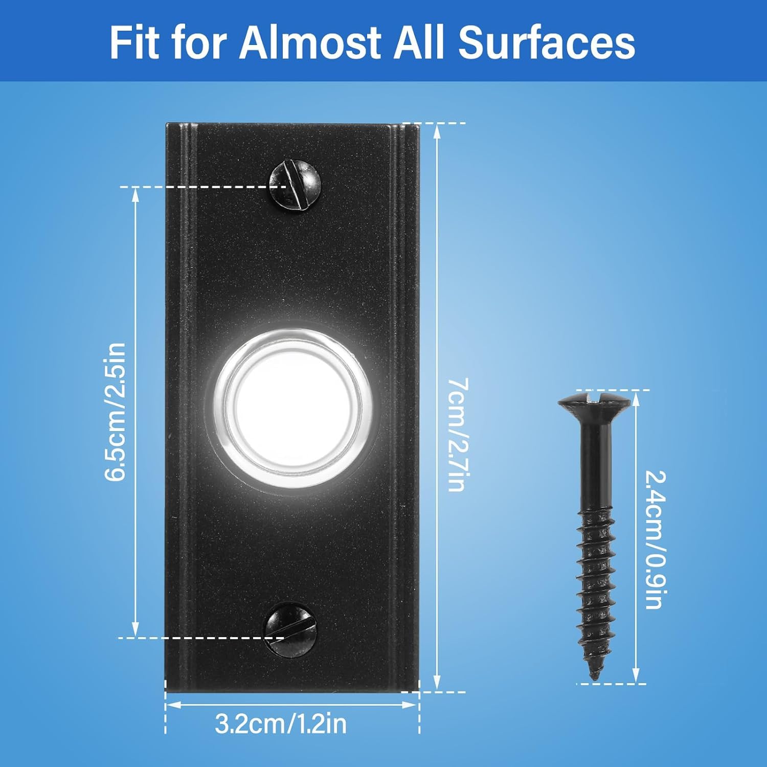 Doorbell Push Button,Heavy Duty Metal Door Bell Wired Button LED Lighted Wall Mounted Door Bell Push Buttons-Black - Image 2