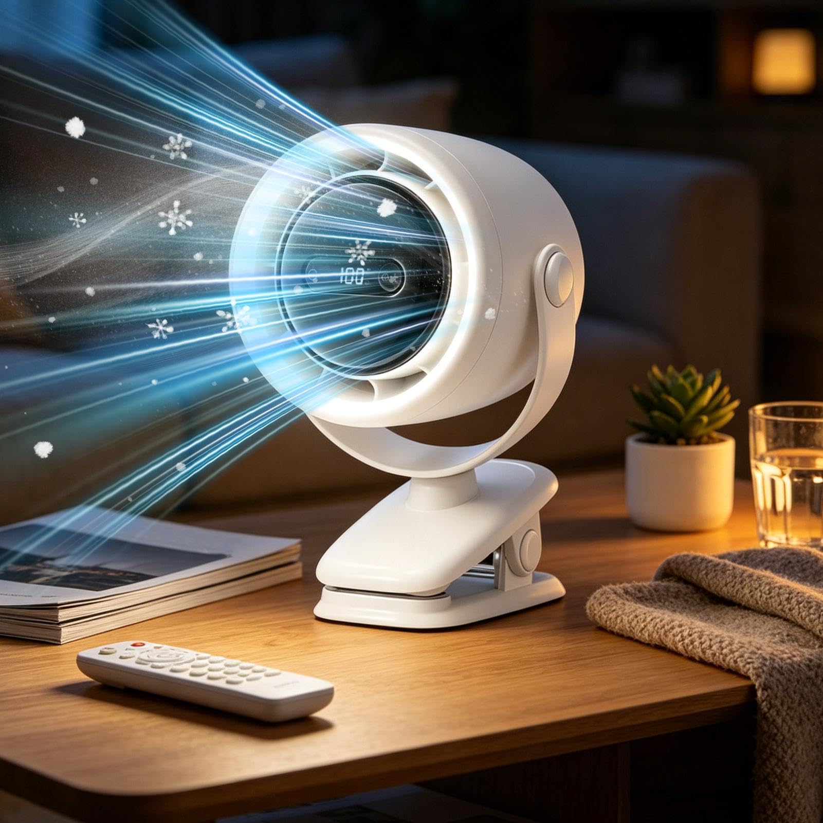 Ventilatore a Clip Ricaricabile 100 Velocità Con Luce Notturna | Ventilatore mini portatile con display LED per casa camera ufficio scrivania auto camper viaggio campeggio esterno spiaggia