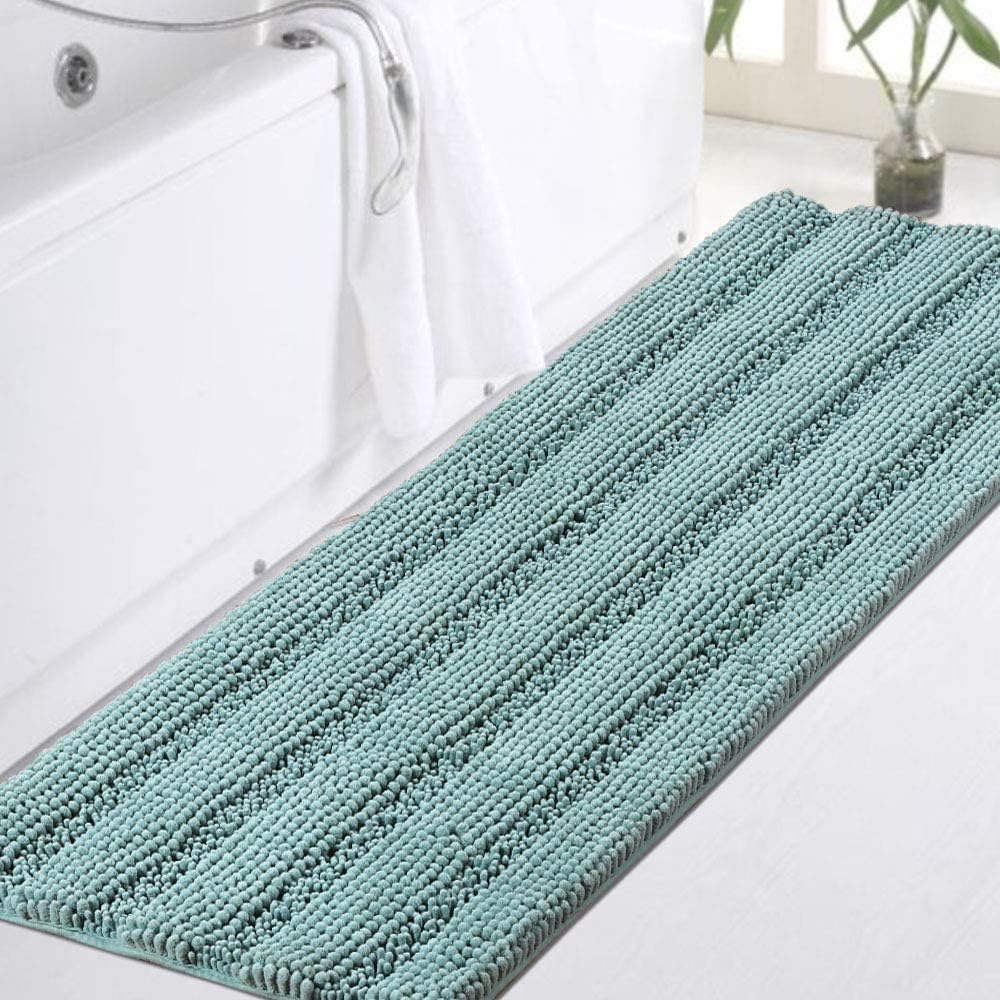 Turquoize Bathroom Runner Extra Long Blue Chenille Bath Rug