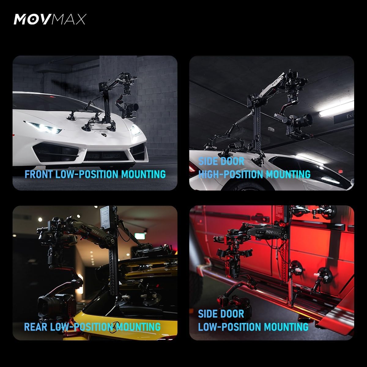 MOVMAX Razor Arm Air Shock Absorption Car Mount Shooting System for DJI RS4 Pro/RS4/RS3 Pro etc. Gimbal Stabilizer, Advanced Anti-Vibration Tech | IMT Suction Cup | Protective Case (Yellow Case)