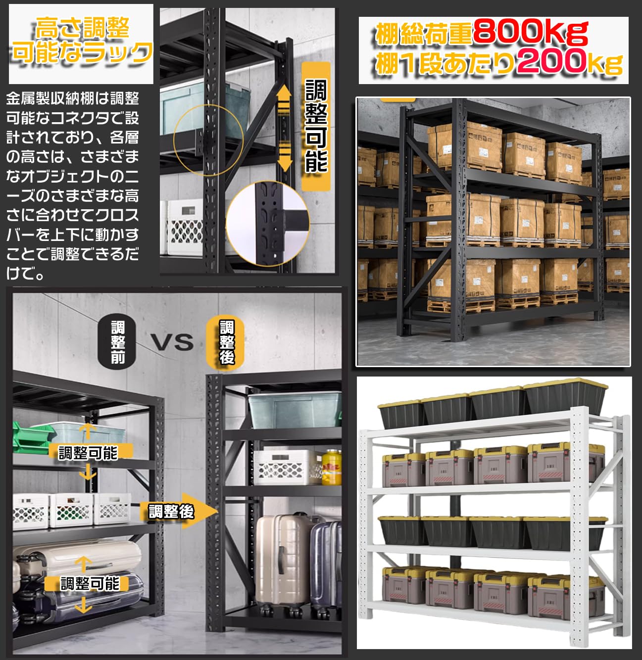 Amazon｜スチールラック 棚 ラック 棚 倉庫 耐荷重 200kg/段 (天地4段 