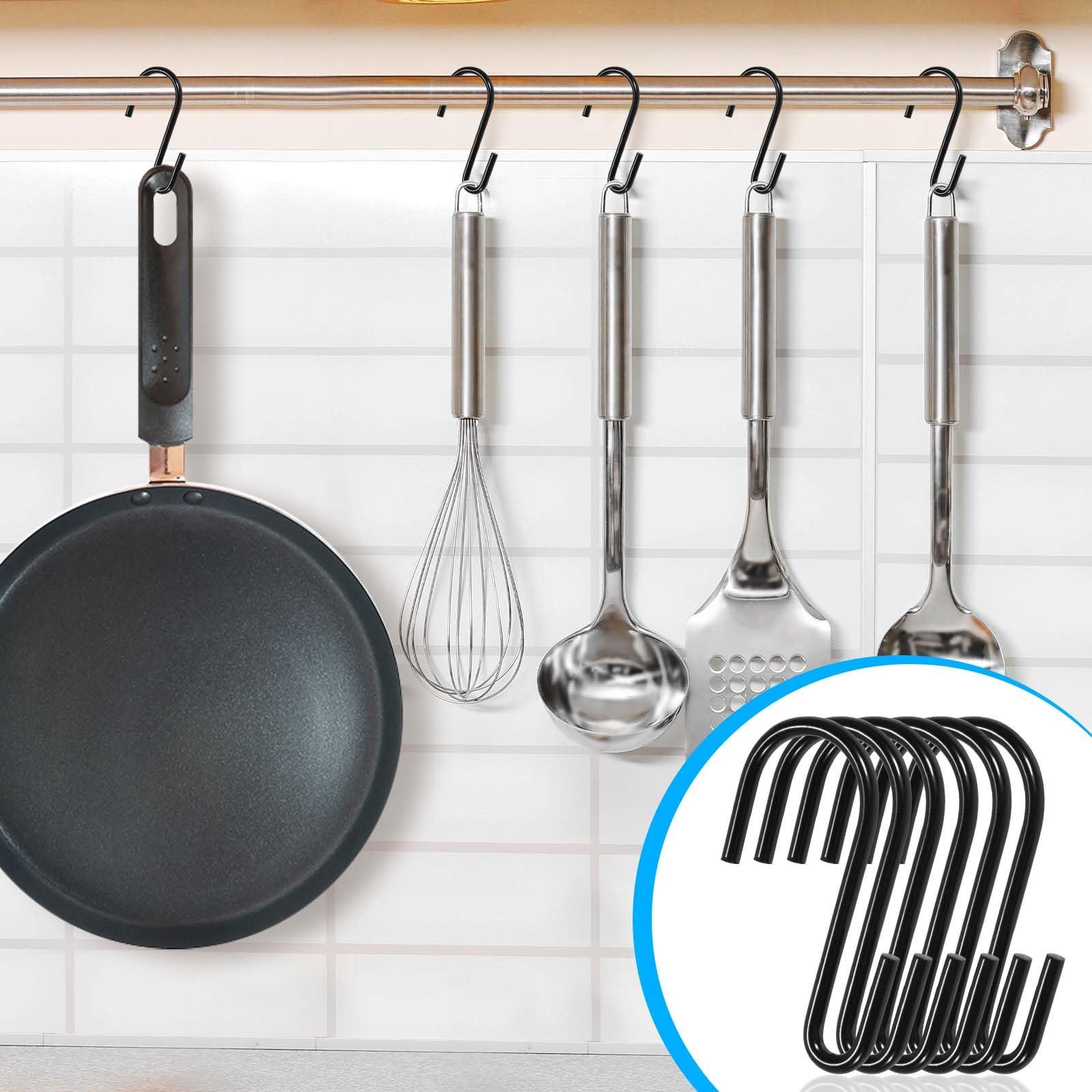 Paquete de 12 ganchos en S de 4 pulgadas para colgar cucharas, sartenes, ollas, utensilios de cocina, ganchos de metal en S para colgar ropa, bolsas de plantas, aplicables en el cuarto de 3