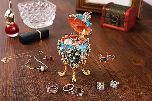 Miniatura 9 de Faberge - Cajas de joyería para baratijas, adornos con bisagras, colección de artesanía antigua, regalo de lujo para decoración del hogar
