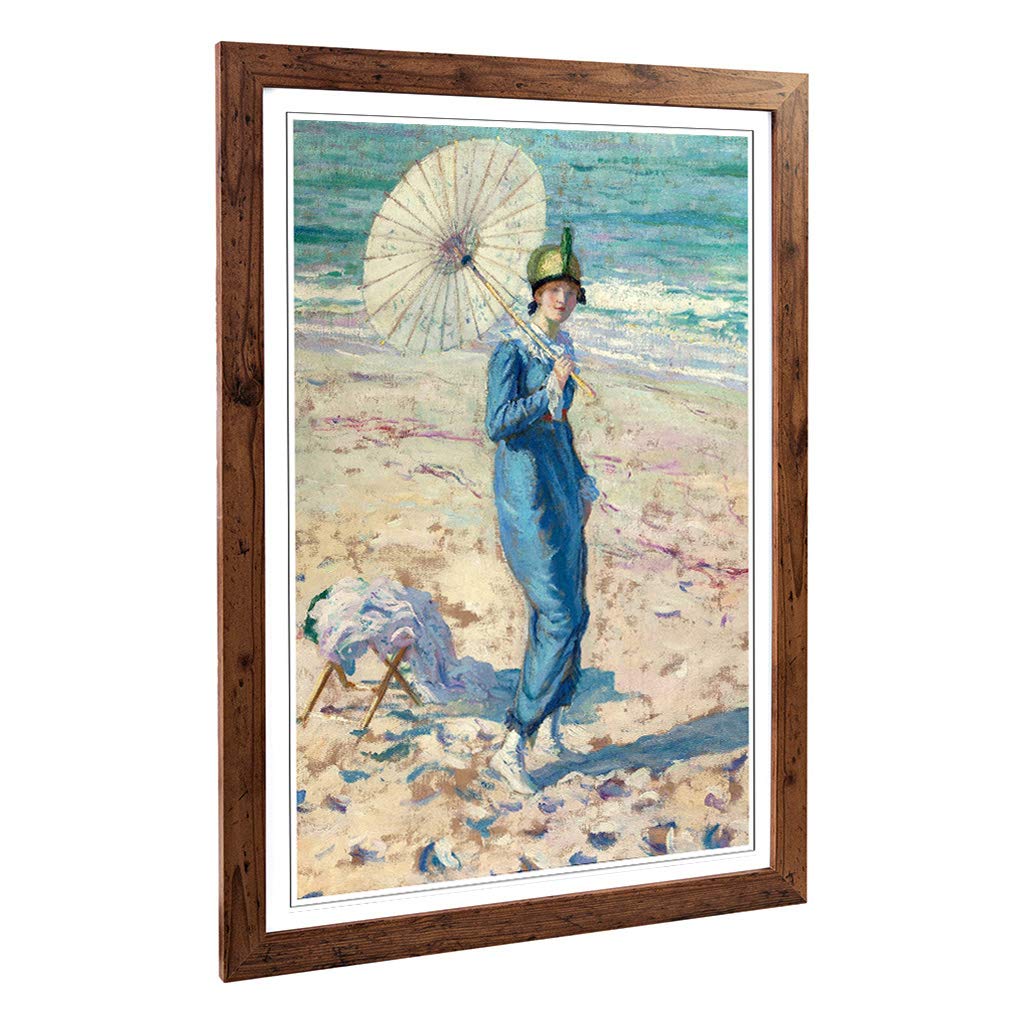 Big Box Art Framed Print of Frederick Carl Frieseke Lady on The Beach Design | Wall Art Picture | Home Decor for Kitchen, Living Room, Bedroom, Hallway, Walnut, A2 / 24.5x18 Inch / 62x45cm