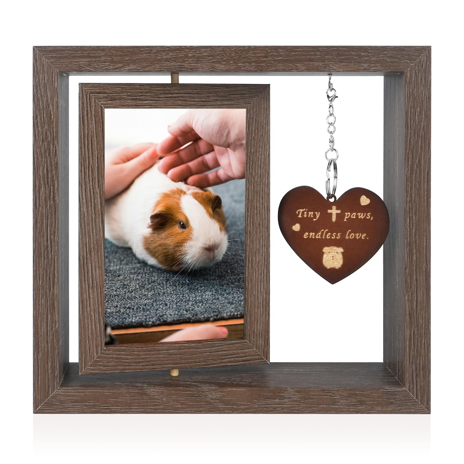 Yongvelin Guinea Pig Memorial Gifts For Loss Of Small Animal, Rotating Wooden Pet Memorial Picture Frame For 4X6 Photo, Loss Of Sympathy Remembrance Bereavement Keepsake Gift