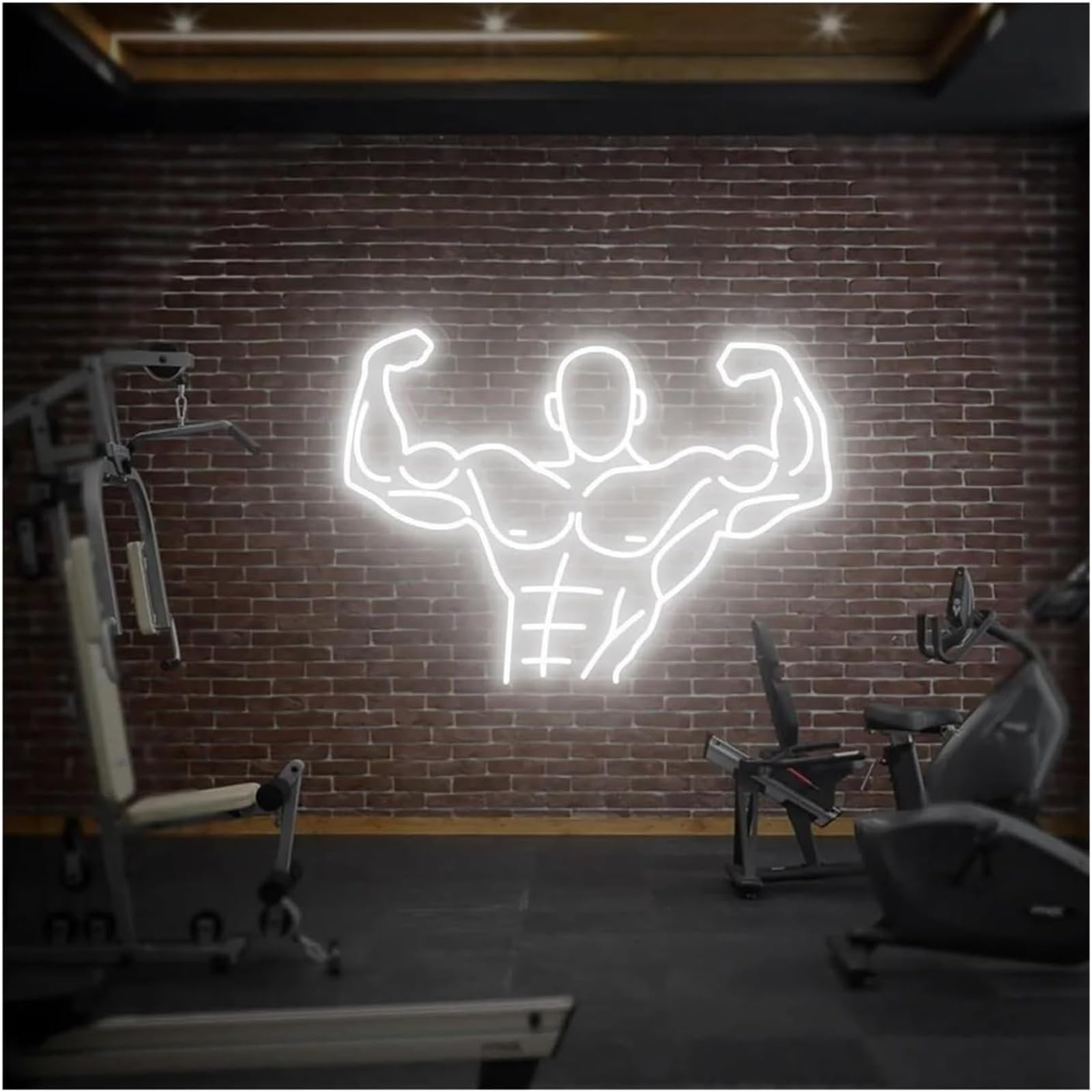 Segno di luce al neon Insegna al neon a LED con scritta Muscle Men per la decorazione d'interni di palestra e fitness in casa, 60 cm(Bianco)