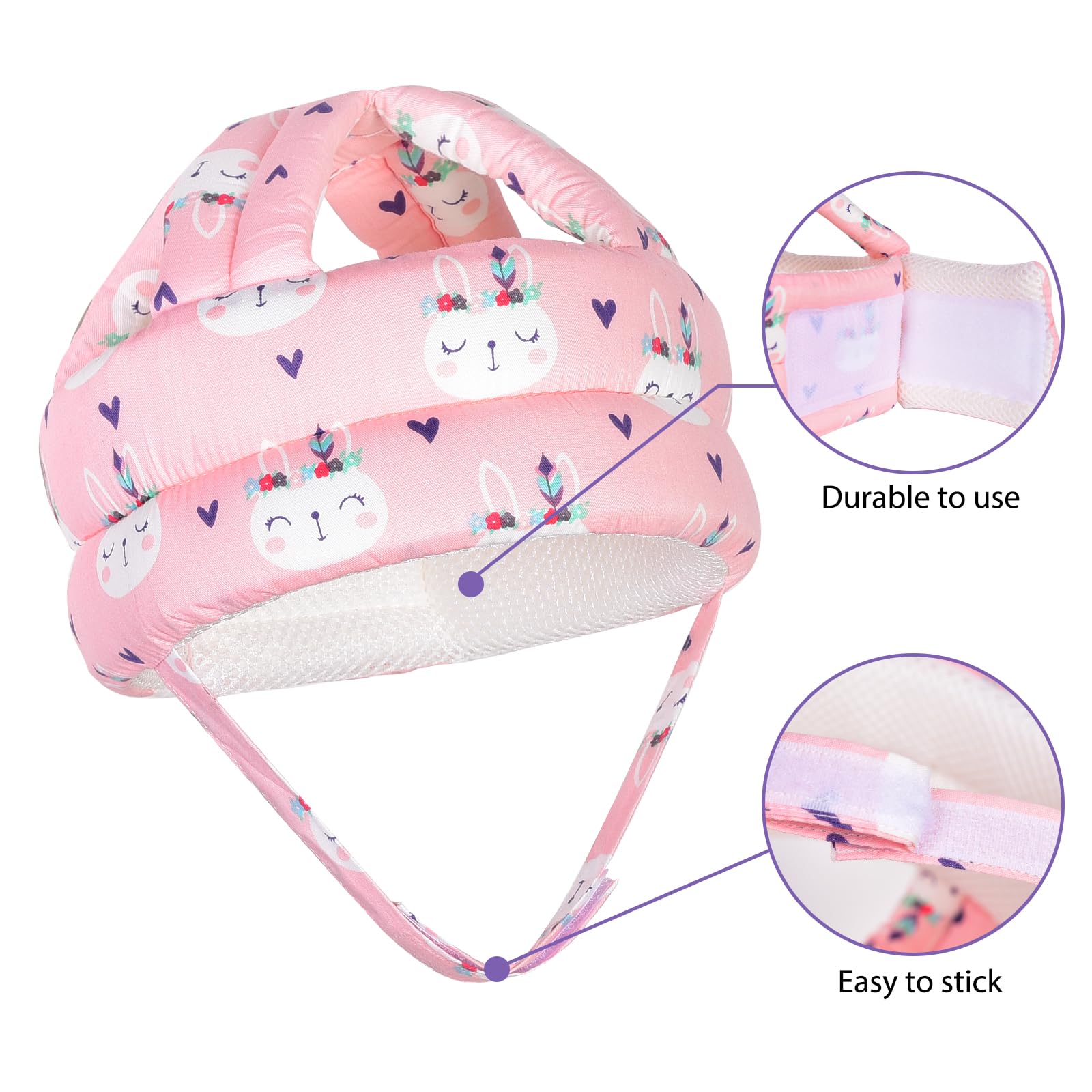 Umtiti Baby Adjustable Helmet, Lightweight and Soft.Great for Baby Learning to Walk and Crawl.Pink Rabbit