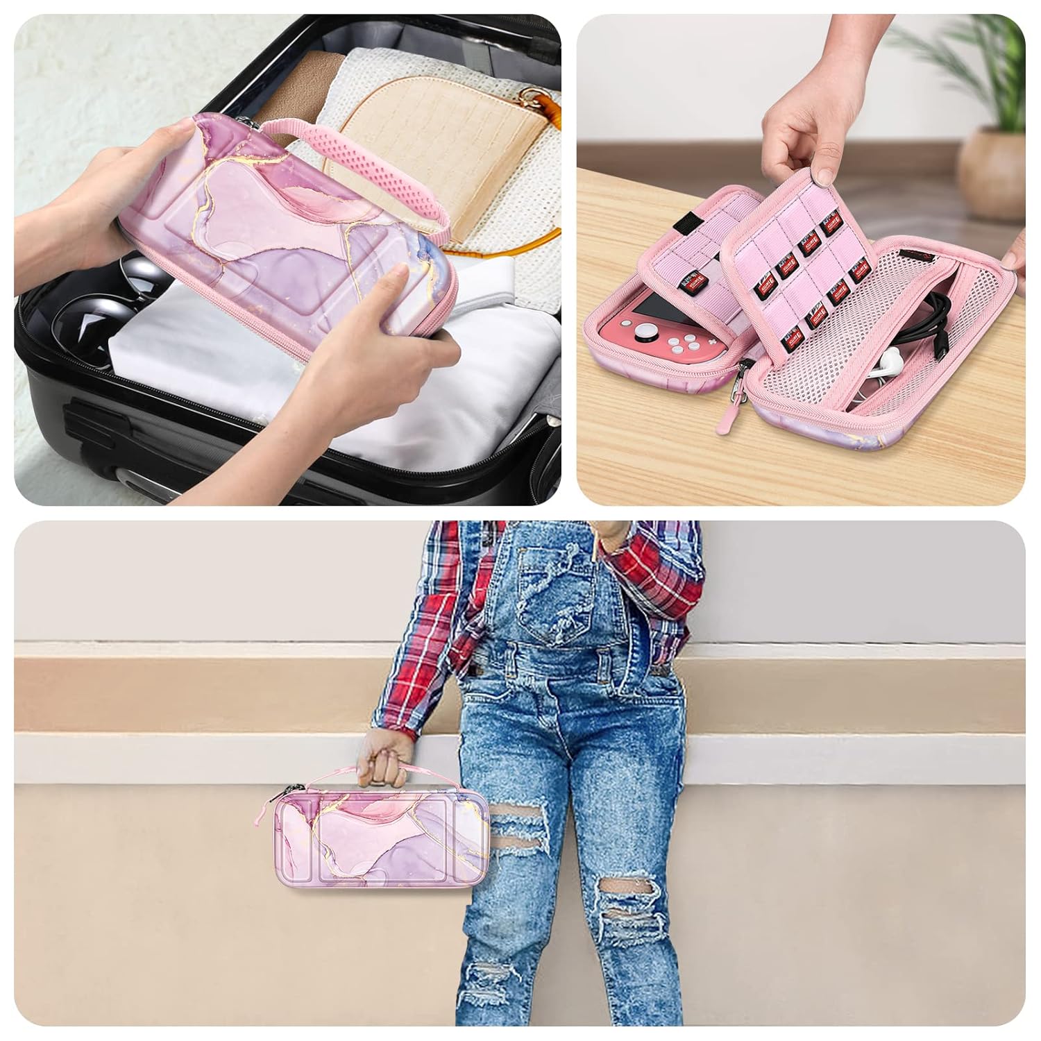 FINTIE Carrying Case for Nintendo Switch Lite 2019, [Shockproof] Hard Shell Protective Cover Travel Bag with Game Card & Micro SD Card Slots for Switch Lite Console & Accessories, Dreamy Marble - Image 7