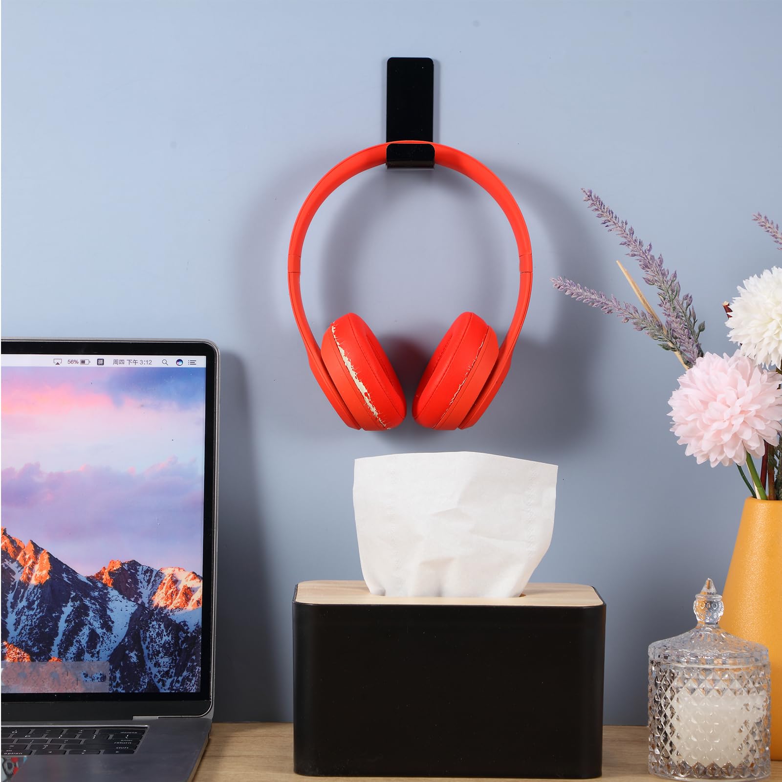 Weewooday 16 ganchos negros para auriculares de pared con pegamentos adhesivos, soporte de pared para auriculares de juego de uso general