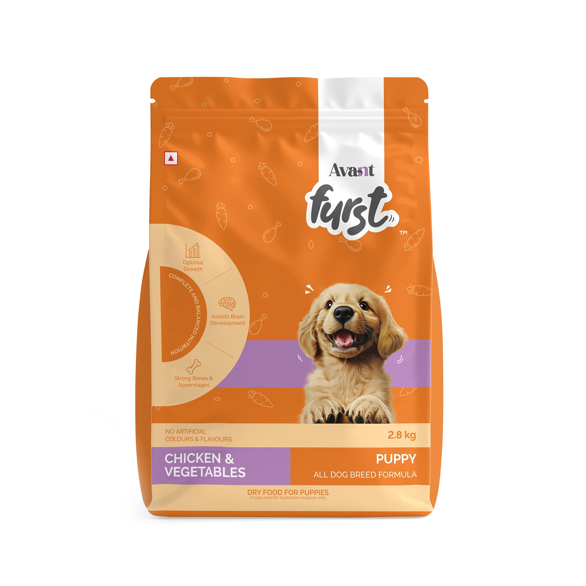 Avant Furst Puppy Dry Dog Food Chicken & Vegetable, Dog Food Puppy with Real Chicken Protein & DHA, Dry Food for Growing Puppies, No Artificial Additives, 2.8kg