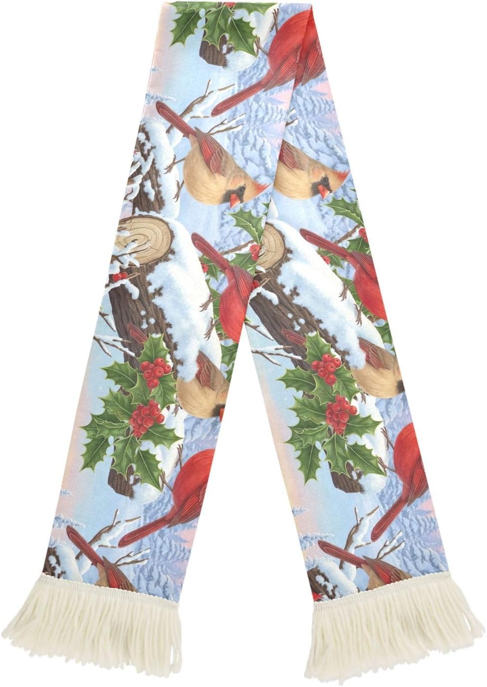 CHIFIGNO Red Brown Birds Snow Tree Sports Fan Scarf Towel, Soft Absorbent Quick Dry Polyester Cheering Scarf for Soccer Fans