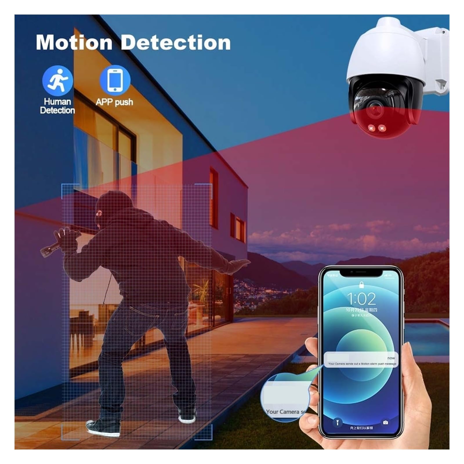 Telecamera Wifi Esterno, Telecamera IP 8MP POE 4K Telecamera di sicurezza Rilevamento movimento esterno PTZ Rilevazione umana 2K 4MP CCTV Telecamere di videosorveglianza ,Sicurezza, Antifurto(POE 4MP