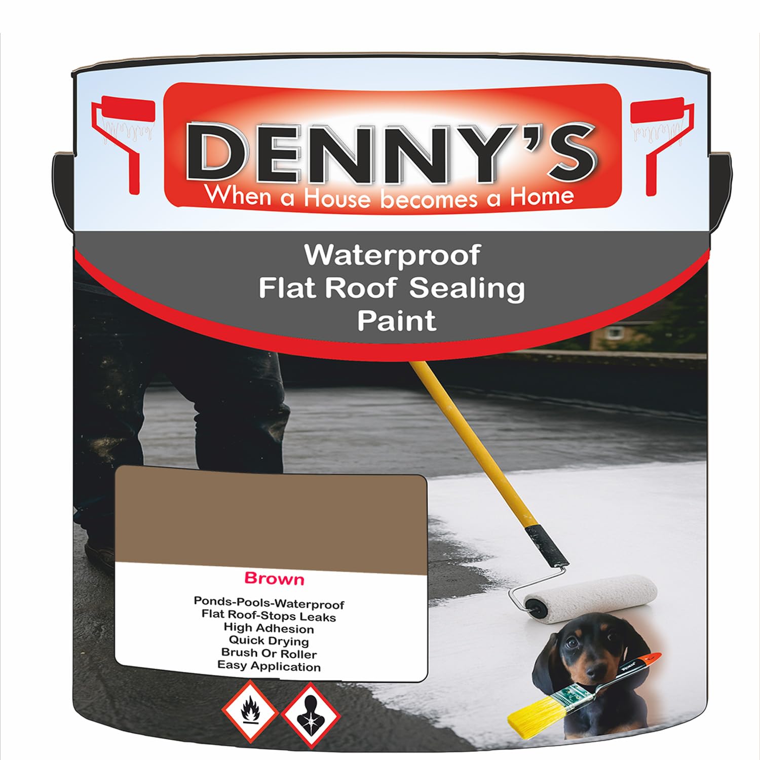 SCOOBYS PAINTS BACK IN THE MIX Chlorinated Rubber Flat Roof Paint – Waterproof Roof Sealer & Leak Repair Coating, Quick Drying, High Adhesion (Brown, 1 Litre Tin) — image 1
